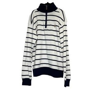 Polo Ralph Lauren Navy Striped Quarter Zip Sweater Boys 10-12 Preppy